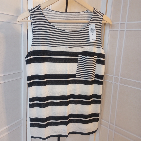 Ann Taylor Tops - ANN TAYLOR Factory Women's Tank Tunic Front Pocket Stripes Black Grey New Medium